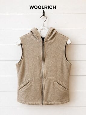 WOOLRICH Beige Wool Blend Hooded Vest Size S